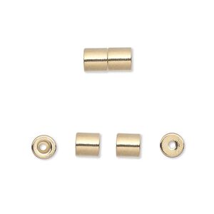 Clasp magnetic 1pkg4, 10x5mm round tube / fits 1mm cord, gold-finished steel 1-strand