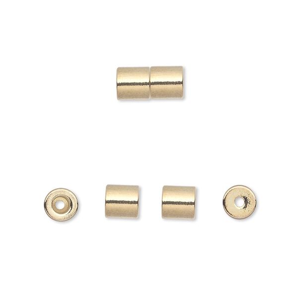 Clasp, magnetic barrel, gold-finished steel, 10x5mm round tube with 1mm hole with a 2.4x2mm inner well and heavy-duty strength magnet. Sold per pkg of 4. image number 0