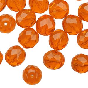 Bead 1pkg1 Czech fire-polished glass, 10mm faceted round, half-mass transparent orange