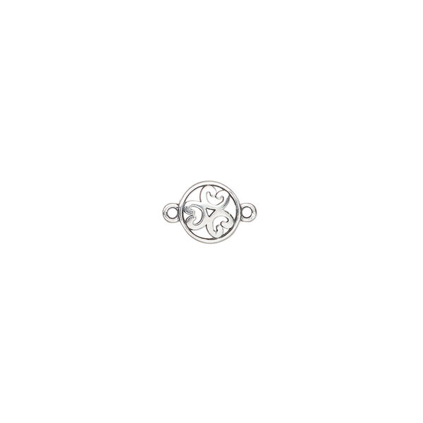 Link 1pkg1, antiqued sterling silver, 6.5mm single-sided domed round with open hearts. image number 0