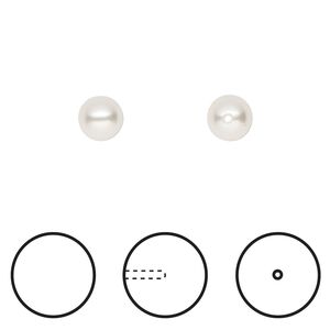 Pearl 1pkg50 white, Crystal Passions® 6mm half-drilled round 5818