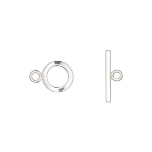 Clasp toggle 1pkg2 sterling silver, 9mm round, 1-strand