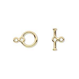 Clasp toggle 1pkg10 gold-plated "pewter" (zinc alloy), 9mm round, 1-strand