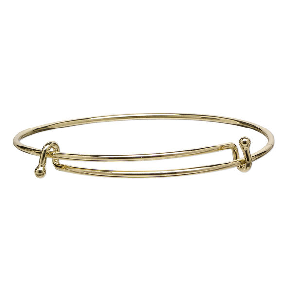 Bracelet, bangle, gold-finished steel, 2mm wide with 3mm ball, adjustable from 7-1/2 to 8 inches. Sold individually. image number 0