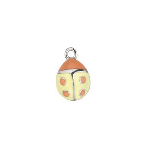 Charm, antiqued pewter (tin-based alloy) with enamel, yellow, 12x10mm single-sided ladybug. Sold individually.