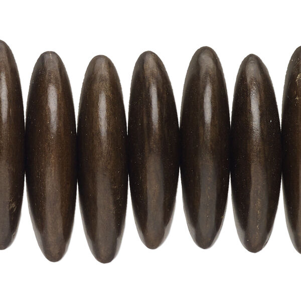 Bead, greywood (waxed), pkg/4 inches, grey brown, 30x8mm hand-cut rondelle. image number 0