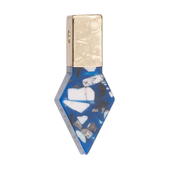 Pendant, gold-finished brass and resin, multicolored, 36x14mm double-sided dagger. Sold individually. image number 0