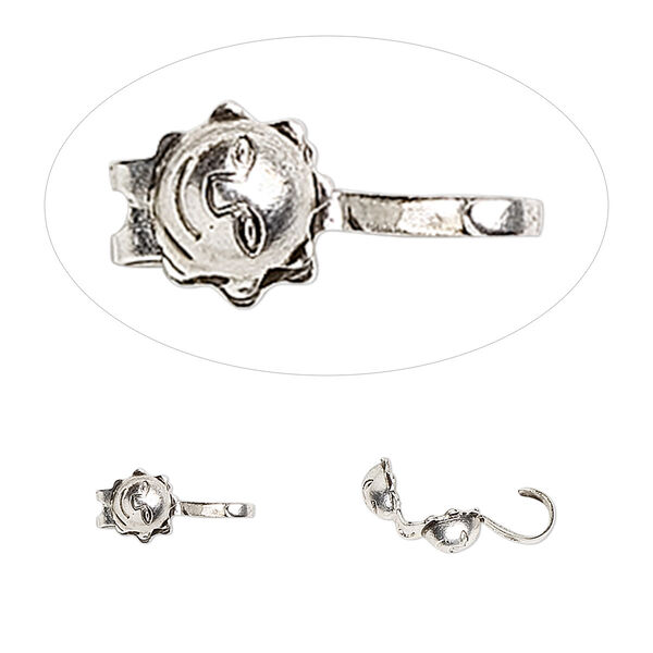 Bead tip, Hot Tips®, antique silver-plated brass, 7x5mm sun face. Sold per pkg of 100. image number 0