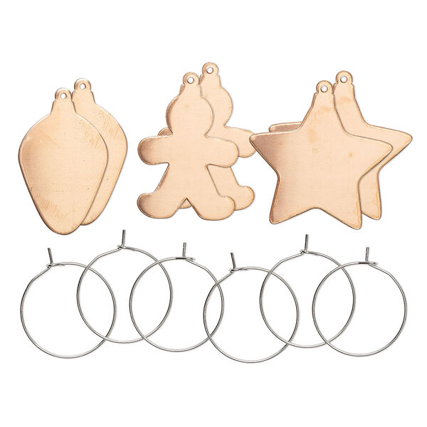 Ornament, ImpressArt®, copper and steel, assorted holiday shapes. Sold per pkg of 6. image number 0
