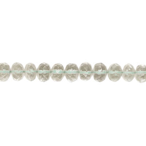 Green quartz 1pkg1, hand-cut faceted rondelle bead, 13 inch 6x4mm-7x5mm pale