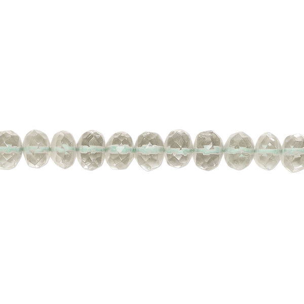 Green quartz 1pkg1, hand-cut faceted rondelle bead, 13 inch 6x4mm-7x5mm pale image number 0