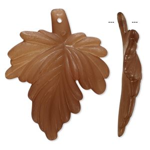 Focal, acrylic, frosted brown, 45x37mm leaf. Sold per pkg of 25.