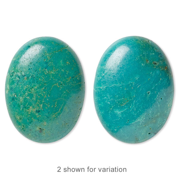 Cabochon, turquoise (dyed / stabilized), blue, 30x22mm calibrated oval, C grade, Mohs hardness 5 to 6. Sold individually. image number 0