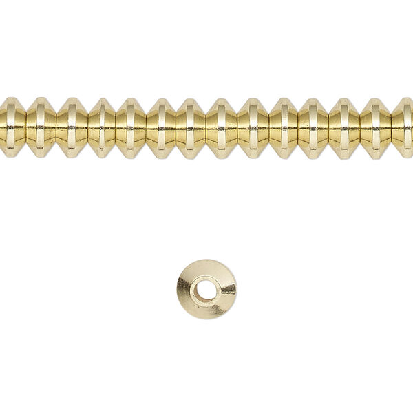 Bead, brass, 6x4mm rondelle. Sold per 8-inch strand. image number 0