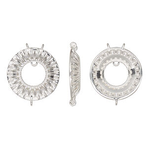 Connector 1pkg1, sterling silver, 15.5mm textured round with loops.