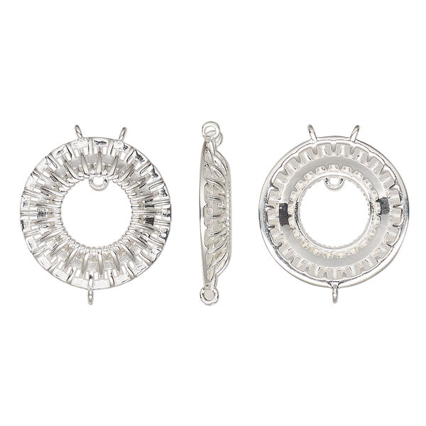 Connector 1pkg1, sterling silver, 15.5mm textured round with loops. image number 0