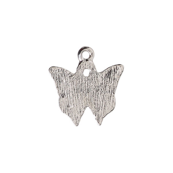 Charm 1pkg4, imitation rhodium-plated "pewter" (zinc alloy) / enamel, red / white, 19x17mm butterfly / awareness ribbon image number 1