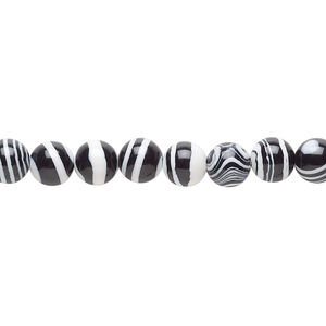 Bead, resin, black and white, 6mm round. Sold per 15-1/2" to 16" strand.