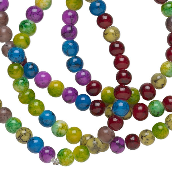 Bead mix, painted glass, multicolored, 4mm round. Sold per 36-inch strand. image number 0