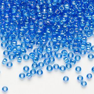 Seed bead, Miyuki, glass, pkg/250g, #8 rocaille, translucent rainbow light blue (RR-261).