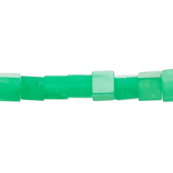 Bead, quartz (dyed), green, 6mm cube, C grade, Mohs hardness 7. Sold per 15-inch strand, approximately 65 beads. image number 0