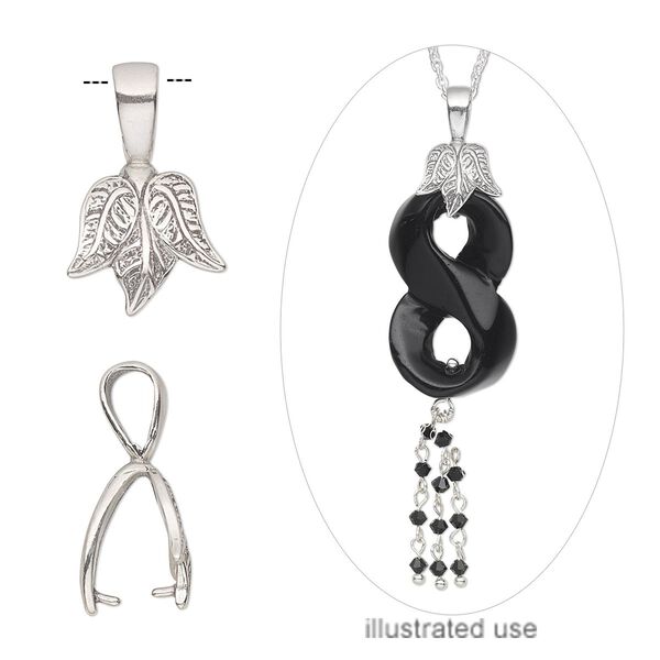 Bail, JBB Findings, ice-pick, antiqued sterling silver, 14x13mm leaf, 10mm grip length. Sold individually. image number 0