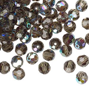 Bead 144pk black diamond AB, Preciosa Czech crystal 6mm round