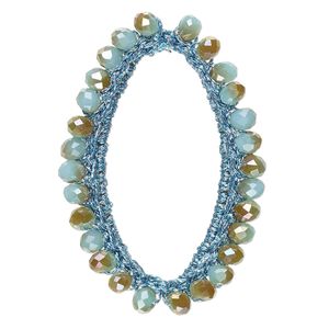 Focal, glass / nylon / steel, turquoise blue and copper, 49x30mm-50x32mm beaded open oval. Sold per pkg of 2.