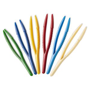 Tweezers, acrylic, assorted colors, 4-3/4 inches. Sold per 6-piece set.