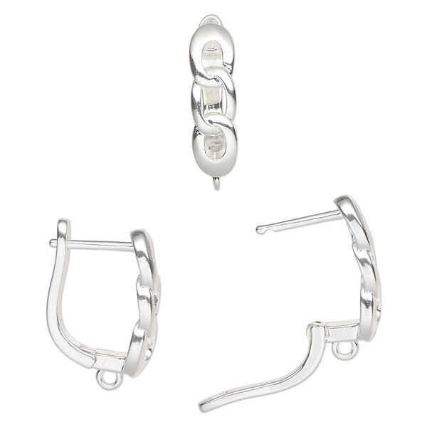 Ear wire, silver-finished brass, 19mm leverback and closed loop, 17 gauge. Sold per pair. image number 0