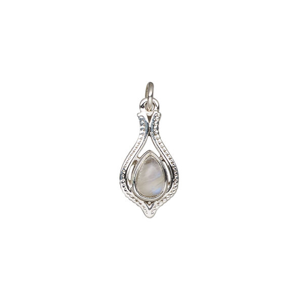Rainbow moonstone / sterling silver 1pkg1, open beaded teardrop drop natural antiqued 15x9mm image number 1