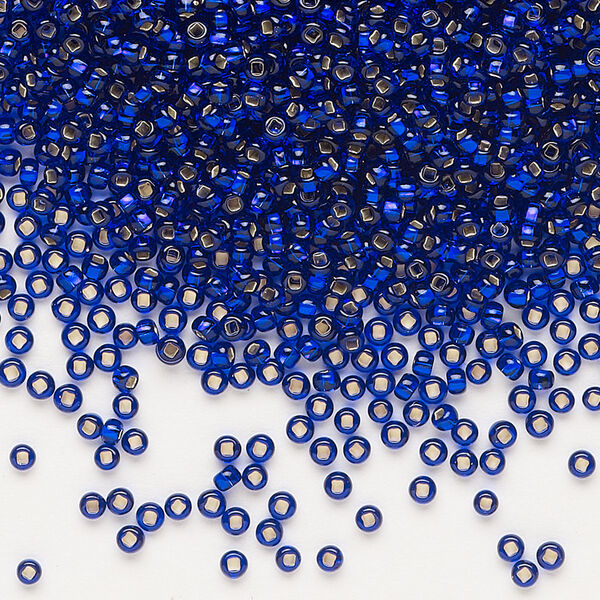 Seed bead, Preciosa Ornela Czech glass, pkg/500g, #11 rocaille, transparent silver-lined blue, (37100). image number 0