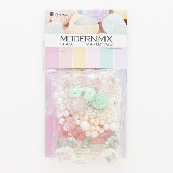 Bead mix, glass and acrylic, opaque to transparent mixed colors, 2mm-17x13mm mixed shapes with 0.6-2mm hole. Sold per 70-gram pkg, approximately 650-790 beads. image number 0