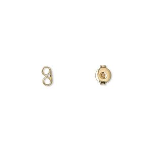 Earnut 1pkg100 gold-plated, 4.5mm round, brass 50 pair