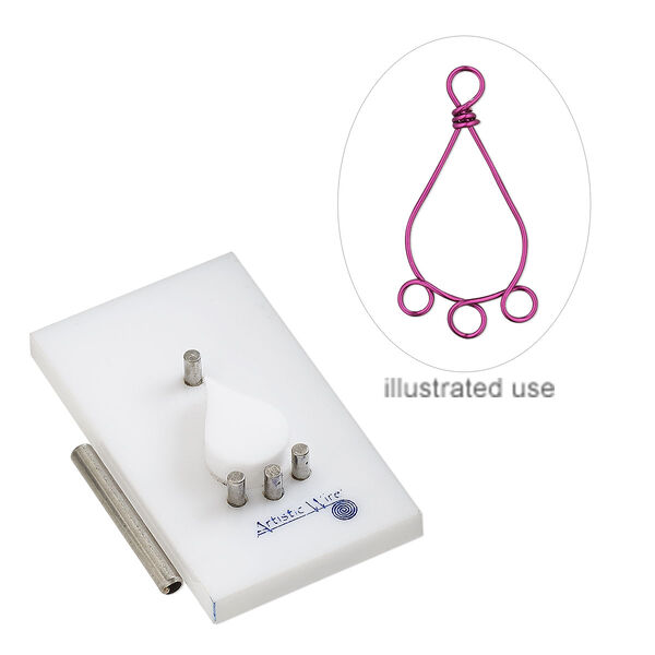 Jig, Artistic Wire® Findings Forms™, Beadalon®, teardrop connector, acrylic / steel / stainless steel, white and blue, 2 x 1-1/4 inch rectangle. Sold per 2-piece set. image number 0