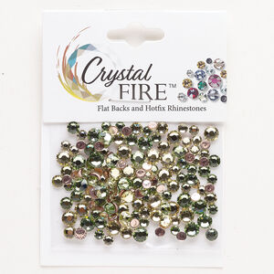 Flat back mix 1pkg144 peridot and jonquil foil back, Crystal FIRE®, 3.00-4.80mm hotfix round SS12 / SS16 / SS20
