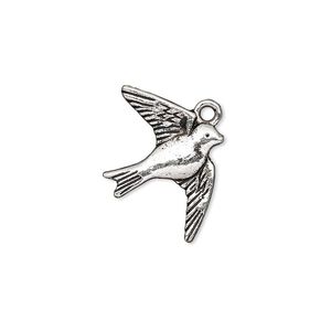 Charm, antique silver-plated "pewter" (zinc-based alloy), 23x18mm single-sided flying swallow. Sold per pkg of 20.
