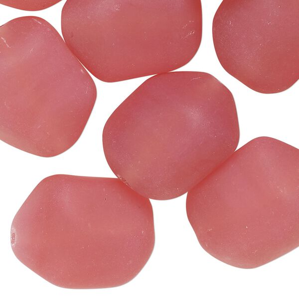 Bead, Czech glass, frosted translucent dusty pink, 21x17mm nugget. Sold per 2-ounce pkg, approximately 9 beads. image number 0