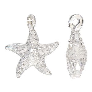 Pendant, lampworked glass, clear luster, 30x24mm double-sided starfish. Sold per pkg of 2.