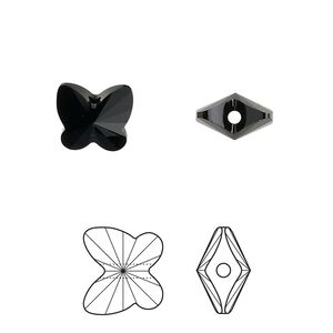 Bead 12pk jet, Crystal Passions® 10x9mm butterfly 5754