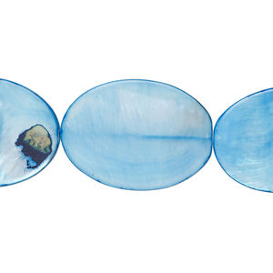 Mother-of-pearl shell 1pkg1, flat oval bead 15 inch dark blue 25x18mm