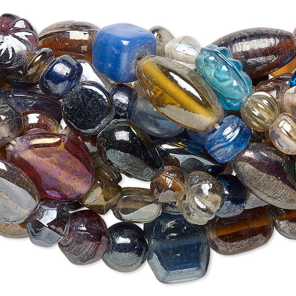Bead mix, glass, mixed with luster finish, 5x2mm-25x16mm mixed shape. Sold per pkg of (10) 15-1/2" to 16" strands. image number 0