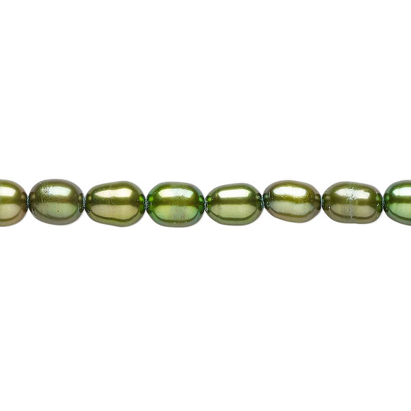 Pearl 1pkg1 cultured freshwater, 5mm rice C grade, 15 inch dyed bright green image number 0