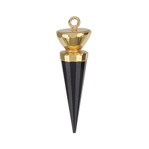 Focal, black onyx (dyed) / electroplated gold / gold-plated sterling silver, 30x9.5mm-31x10mm hand-cut faceted point. Sold individually.