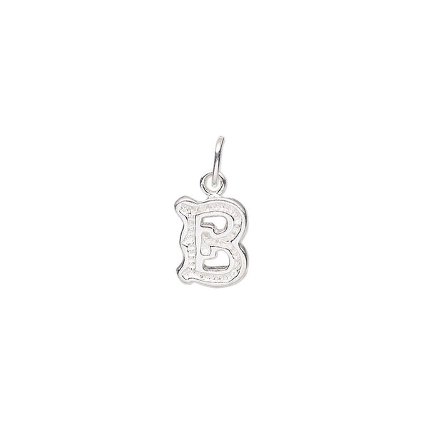 Charm, sterling silver, 10x8mm fancy block alphabet letter "B." Sold individually. image number 0