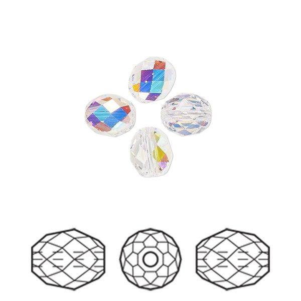 Bead 4pk crystal AB, Crystal Passions® 7x6mm olive briolette 5044 image number 0