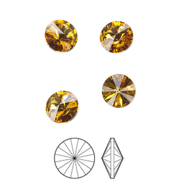 Chaton 144pk topaz foil back, Preciosa MAXIMA Czech crystal rhinestone 8.16-8.41mm rivoli SS39 image number 0