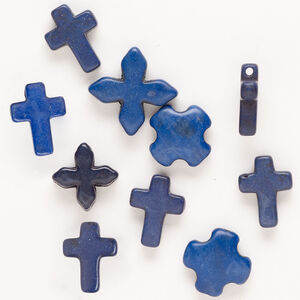 Bead mix, "howlite" (resin) (imitation) 1pkg10, blue and dark blue, 15x12mm-20x20mm top-drilled and center-drilled cross.