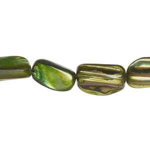 Mother-of-pearl shell 1pkg1, stick bead 14 inch dark green / yellow 14x6mm-15x11mm