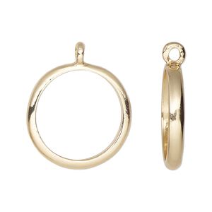 Drop, gold-finished "pewter" (zinc-based alloy), 22mm open round. Sold per pkg of 4.